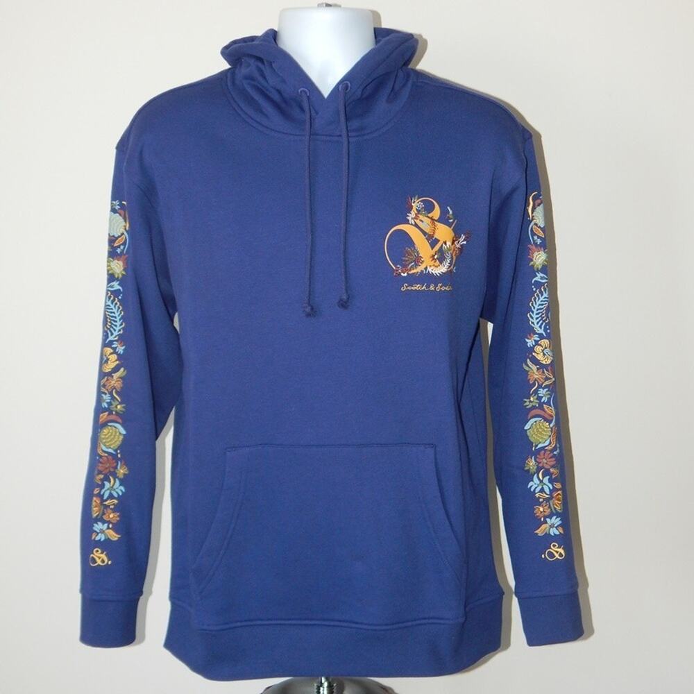 NWT SCOTCH & SODA Amsterdam Fleece Hoodie Pullover Embroidered Blue Men’s Medium